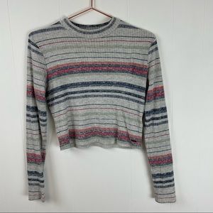 ROXY Ribbed Striped Long Sleeve Mockneck Crop Top